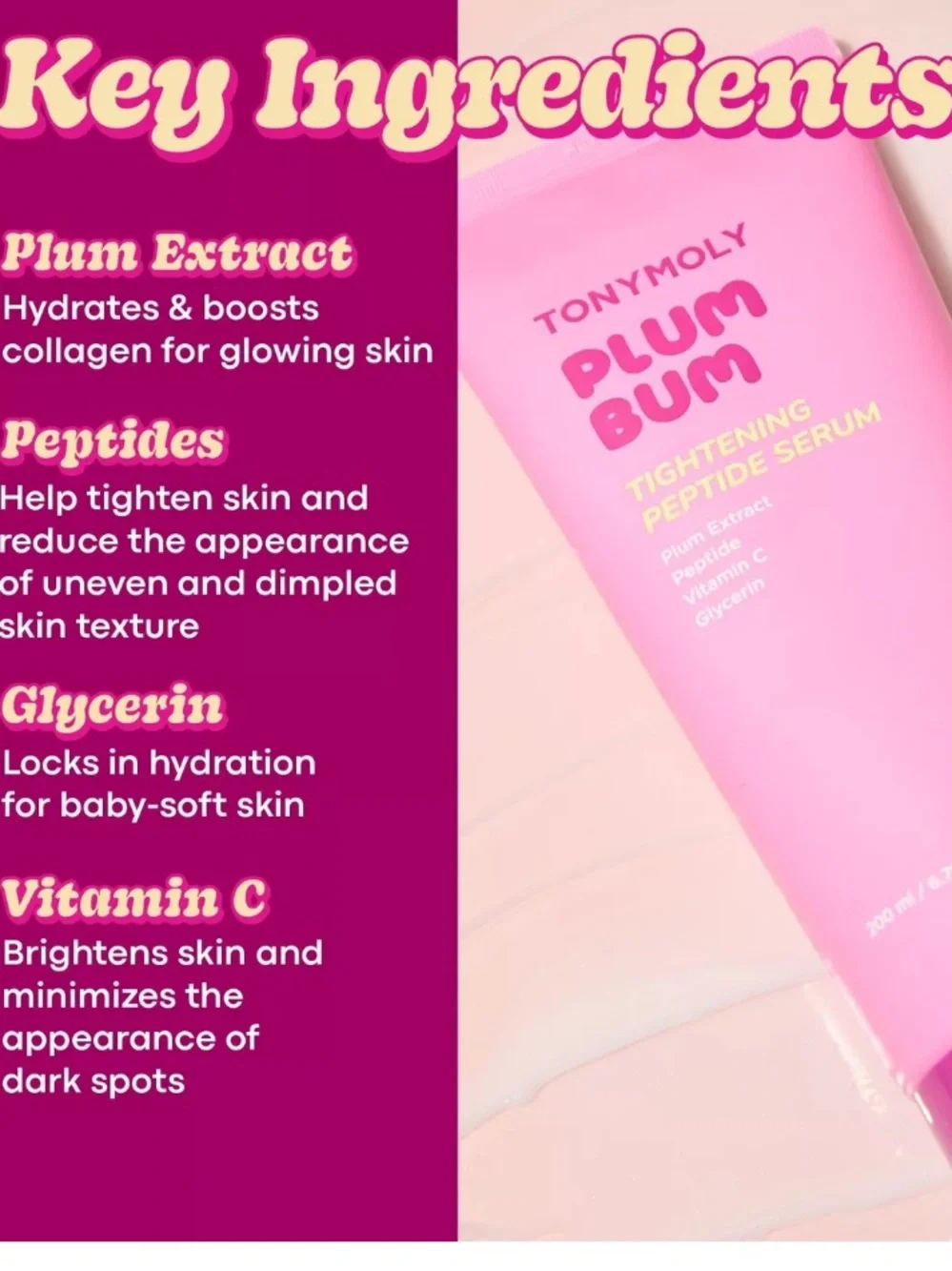 TONYMOLY Plum Bum Tightening Peptide Serum 200ml BRAND NEW IN BOX